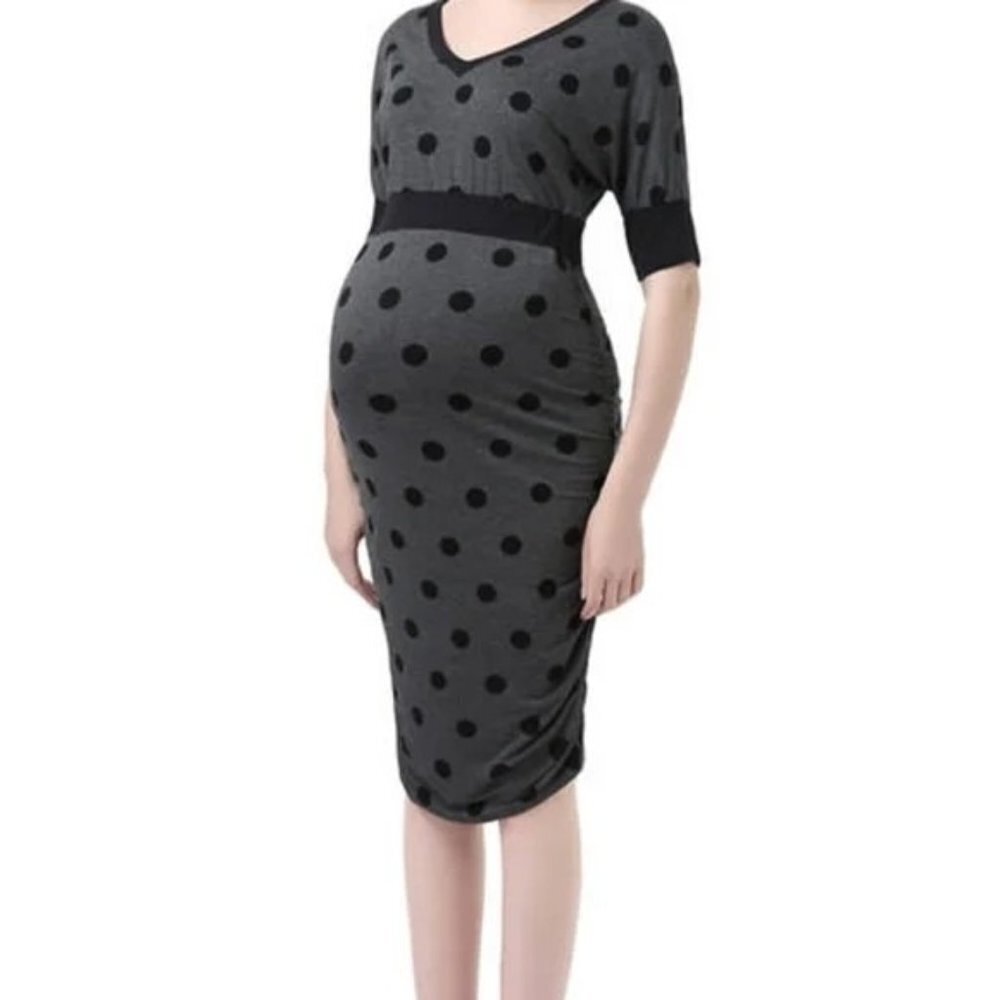 Kimi and Kai Gray Black Polka Dot Maternity Dress Medium - Picture 6 of 8